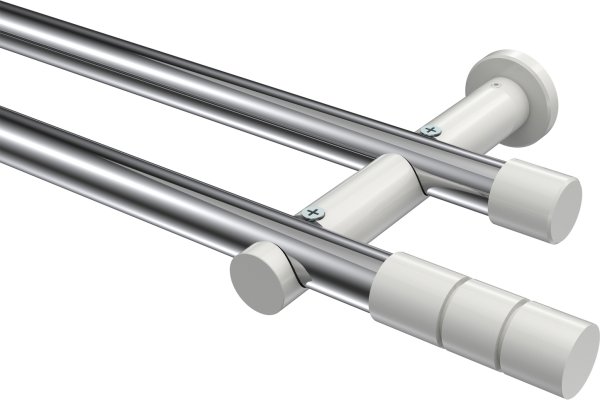 Gardinenstange Metall 20 mm Ø 2-läufig PLATON - Elanto Chrom / Weiß (ohne Ringe) 100 cm