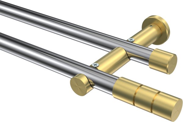 Gardinenstange Metall 20 mm Ø 2-läufig PLATON - Elanto Chrom / Messing-Optik (ohne Ringe) 100 cm