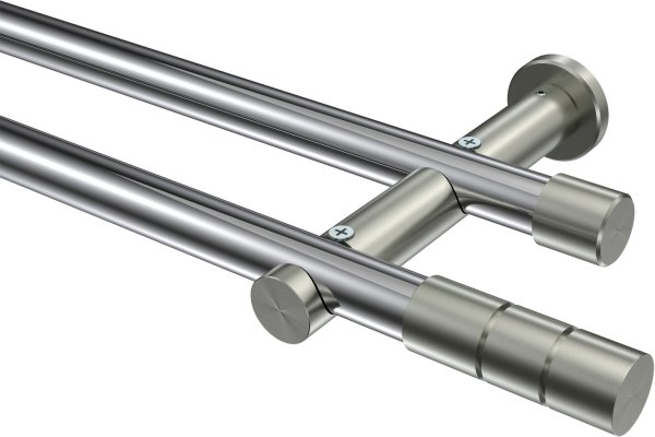 Gardinenstange Metall 20 mm Ø 2-läufig PLATON - Elanto Chrom / Edelstahl-Optik (ohne Ringe) 100 cm