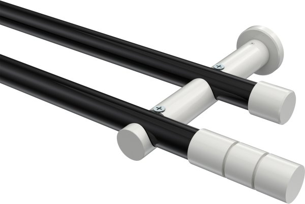 Gardinenstange Metall 20 mm Ø 2-läufig PLATON - Elanto Schwarz / Weiß (ohne Ringe) 100 cm
