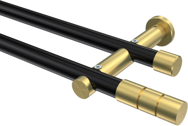 Gardinenstange Metall 20 mm Ø 2-läufig PLATON - Elanto Schwarz / Messing-Optik (ohne Ringe) 100 cm