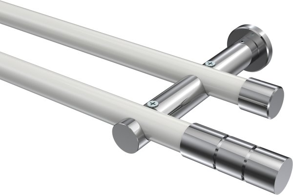 Gardinenstange Metall 20 mm Ø 2-läufig PLATON - Elanto Weiß / Chrom (ohne Ringe) 100 cm