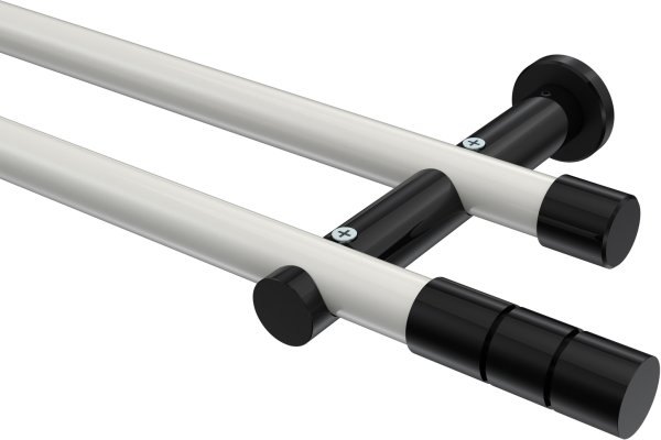 Gardinenstange Metall 20 mm Ø 2-läufig PLATON - Elanto Weiß / Schwarz (ohne Ringe) 100 cm