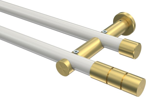 Gardinenstange Metall 20 mm Ø 2-läufig PLATON - Elanto Weiß / Messing-Optik (ohne Ringe) 100 cm
