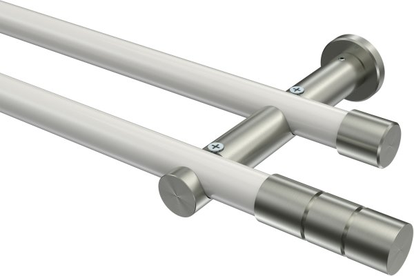 Gardinenstange Metall 20 mm Ø 2-läufig PLATON - Elanto Weiß / Edelstahl-Optik (ohne Ringe) 100 cm