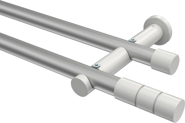 Gardinenstange Metall 20 mm Ø 2-läufig PLATON - Elanto Silbergrau / Weiß (ohne Ringe) 100 cm