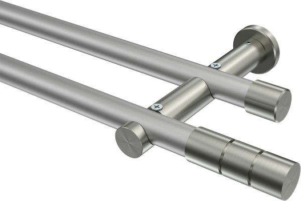 Gardinenstange Metall 20 mm Ø 2-läufig PLATON - Elanto Silbergrau / Edelstahl-Optik (ohne Ringe) 100 cm