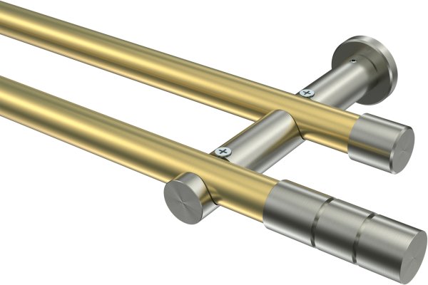 Gardinenstange Messing-Optik / Edelstahl-Optik 20 mm Ø 2-läufig PLATON - Elanto (ohne Ringe) 100 cm
