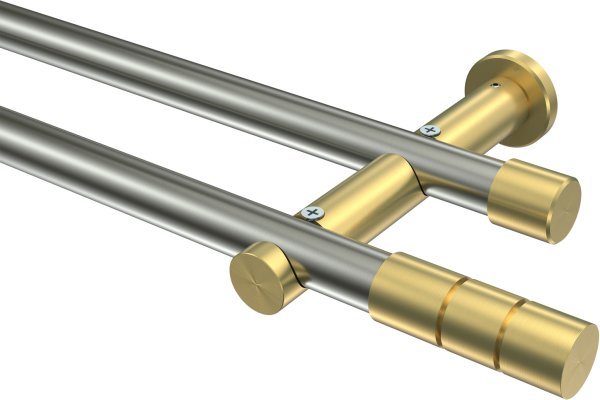 Gardinenstange Edelstahl-Optik / Messing-Optik 20 mm Ø 2-läufig PLATON - Elanto (ohne Ringe) 100 cm