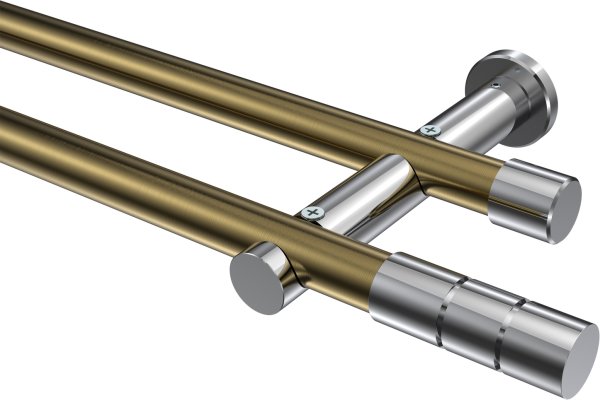 Gardinenstange Metall 20 mm Ø 2-läufig PLATON - Elanto Messing Antik / Chrom (ohne Ringe) 100 cm