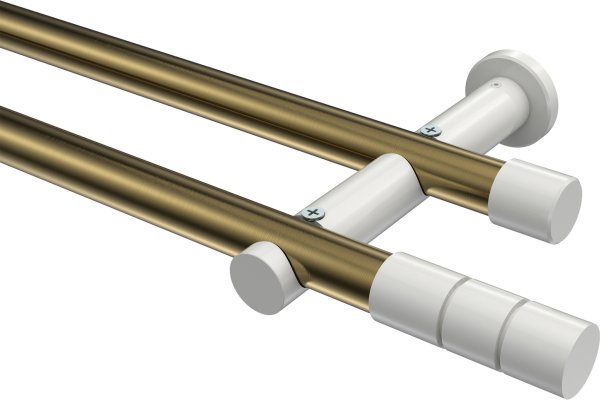 Gardinenstange Metall 20 mm Ø 2-läufig PLATON - Elanto Messing Antik / Weiß (ohne Ringe) 100 cm