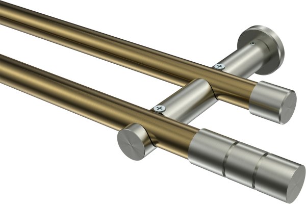 Gardinenstange Metall 20 mm Ø 2-läufig PLATON - Elanto Messing Antik / Edelstahl-Optik (ohne Ringe) 100 cm
