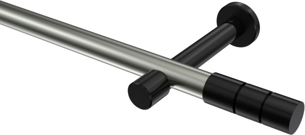 Gardinenstange Metall 20 mm Ø PRESTIGE - Elanto Edelstahl-Optik / Schwarz (ohne Ringe) 100 cm