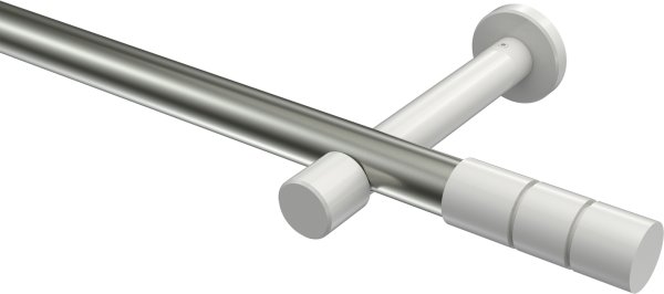 Gardinenstange Metall 20 mm Ø PRESTIGE - Elanto Edelstahl-Optik / Weiß (ohne Ringe) 100 cm
