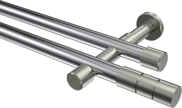 Gardinenstange Metall 20 mm Ø 2-läufig PRESTIGE - Elanto Chrom / Edelstahl-Optik (ohne Ringe) 100 cm