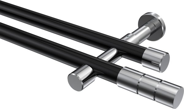 Gardinenstange Metall 20 mm Ø 2-läufig PRESTIGE - Elanto Schwarz / Chrom (ohne Ringe) 100 cm