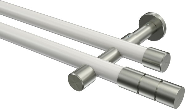 Gardinenstange Metall 20 mm Ø 2-läufig PRESTIGE - Elanto Weiß / Edelstahl-Optik (ohne Ringe) 100 cm