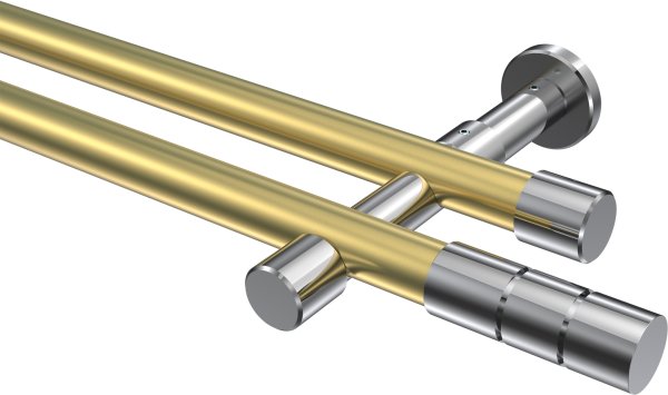 Gardinenstange Metall 20 mm Ø 2-läufig PRESTIGE - Elanto Messing-Optik / Chrom (ohne Ringe) 100 cm