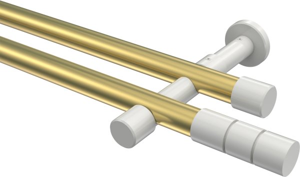 Gardinenstange Metall 20 mm Ø 2-läufig PRESTIGE - Elanto Messing-Optik / Weiß (ohne Ringe) 100 cm