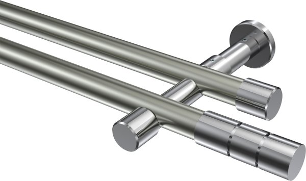 Gardinenstange Metall 20 mm Ø 2-läufig PRESTIGE - Elanto Edelstahl-Optik / Chrom (ohne Ringe) 100 cm