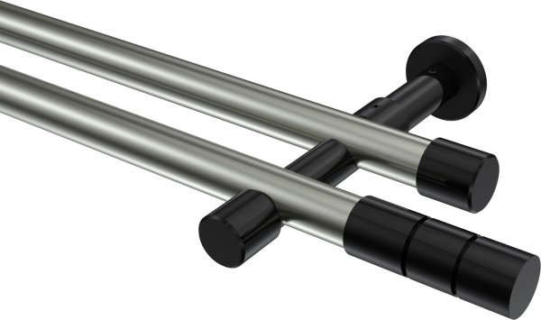 Gardinenstange Metall 20 mm Ø 2-läufig PRESTIGE - Elanto Edelstahl-Optik / Schwarz (ohne Ringe) 100 cm