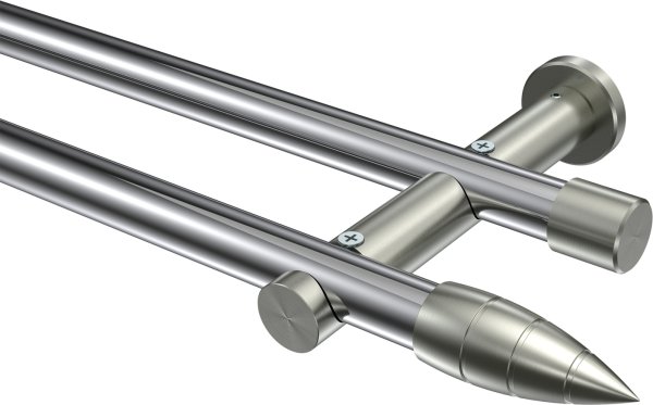 Gardinenstange Metall 20 mm Ø 2-läufig PLATON - Samanto Chrom / Edelstahl-Optik (ohne Ringe) 100 cm