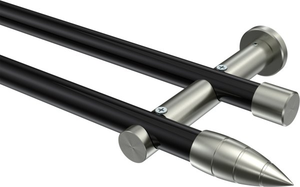 Gardinenstange Metall 20 mm Ø 2-läufig PLATON - Samanto Schwarz / Edelstahl-Optik (ohne Ringe) 100 cm