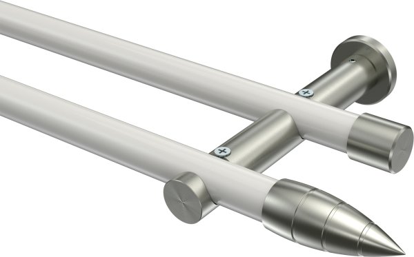 Gardinenstange Metall 20 mm Ø 2-läufig PLATON - Samanto Weiß / Edelstahl-Optik (ohne Ringe) 100 cm