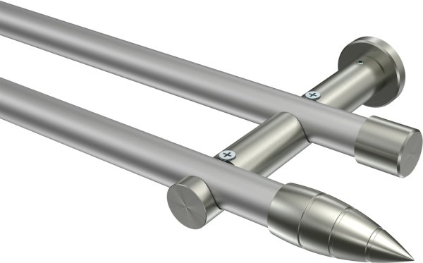 Gardinenstange Metall 20 mm Ø 2-läufig PLATON - Samanto Silbergrau / Edelstahl-Optik (ohne Ringe) 100 cm