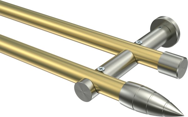 Gardinenstange Messing-Optik / Edelstahl-Optik 20 mm Ø 2-läufig PLATON - Samanto (ohne Ringe) 100 cm