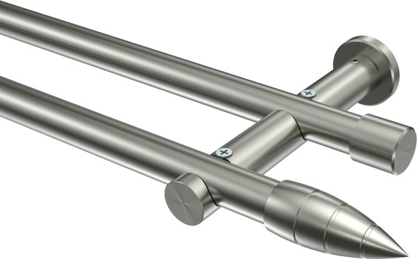 Gardinenstange Edelstahl-Optik 20 mm Ø 2-läufig PLATON - Samanto (ohne Ringe) 100 cm