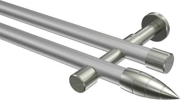 Gardinenstange Metall 20 mm Ø 2-läufig PRESTIGE - Samanto Silbergrau / Edelstahl-Optik (ohne Ringe) 100 cm
