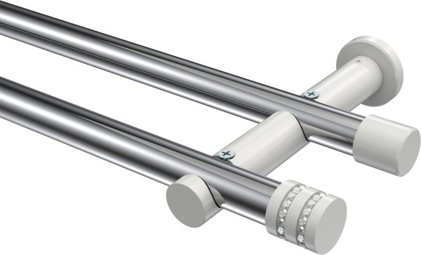 Gardinenstange Metall 20 mm Ø 2-läufig PLATON - Estana Chrom / Weiß (ohne Ringe) 100 cm