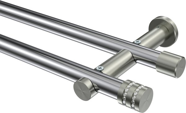 Gardinenstange Metall 20 mm Ø 2-läufig PLATON - Estana Chrom / Edelstahl-Optik (ohne Ringe) 100 cm