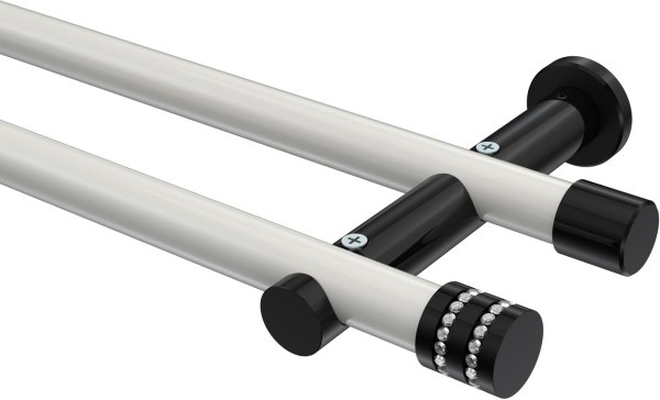 Gardinenstange Metall 20 mm Ø 2-läufig PLATON - Estana Weiß / Schwarz (ohne Ringe) 100 cm