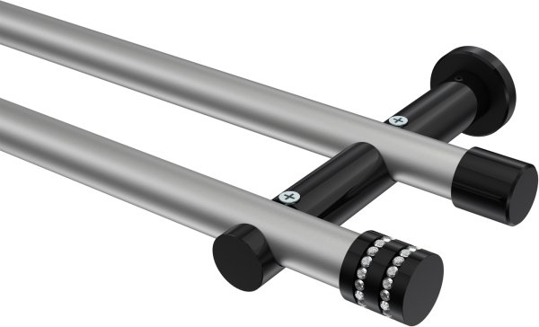 Gardinenstange Metall 20 mm Ø 2-läufig PLATON - Estana Silbergrau / Schwarz (ohne Ringe) 100 cm