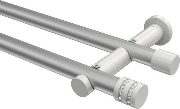 Gardinenstange Metall 20 mm Ø 2-läufig PLATON - Estana Silbergrau / Weiß (ohne Ringe) 100 cm