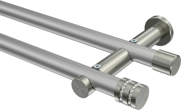 Gardinenstange Metall 20 mm Ø 2-läufig PLATON - Estana Silbergrau / Edelstahl-Optik (ohne Ringe) 100 cm