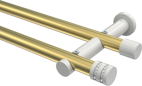 Gardinenstange Metall 20 mm Ø 2-läufig PLATON - Estana Messing-Optik / Weiß (ohne Ringe) 100 cm