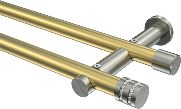 Gardinenstange Messing-Optik / Edelstahl-Optik 20 mm Ø 2-läufig PLATON - Estana (ohne Ringe) 100 cm