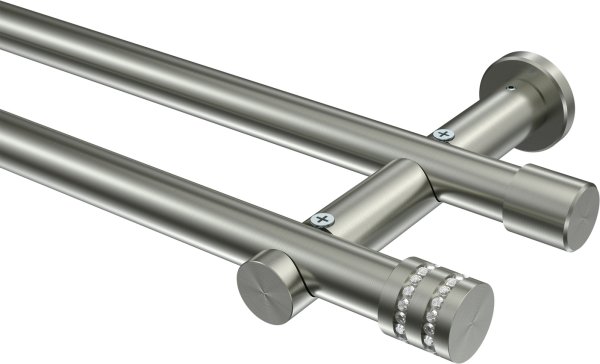 Gardinenstange Edelstahl-Optik 20 mm Ø 2-läufig PLATON - Estana (ohne Ringe) 100 cm