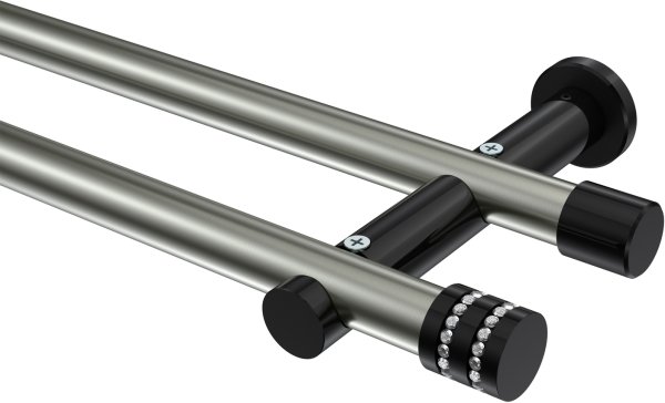 Gardinenstange Metall 20 mm Ø 2-läufig PLATON - Estana Edelstahl-Optik / Schwarz (ohne Ringe) 100 cm