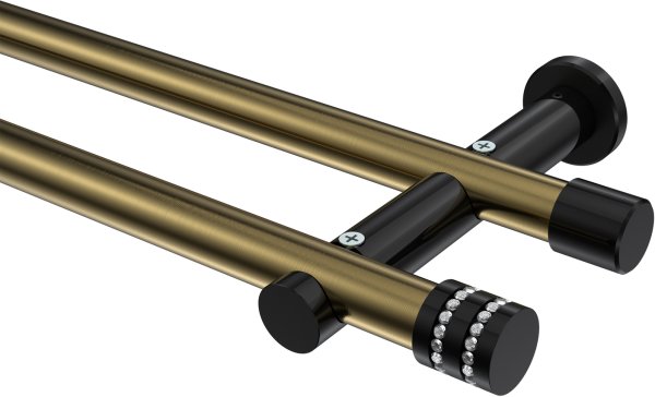 Gardinenstange Metall 20 mm Ø 2-läufig PLATON - Estana Messing Antik / Schwarz (ohne Ringe) 100 cm