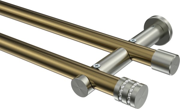 Gardinenstange Metall 20 mm Ø 2-läufig PLATON - Estana Messing Antik / Edelstahl-Optik (ohne Ringe) 100 cm