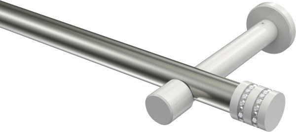 Gardinenstange Metall 20 mm Ø PRESTIGE - Estana Edelstahl-Optik / Weiß (ohne Ringe) 100 cm