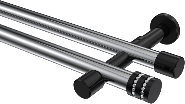 Gardinenstange Metall 20 mm Ø 2-läufig PRESTIGE - Estana Chrom / Schwarz (ohne Ringe) 100 cm