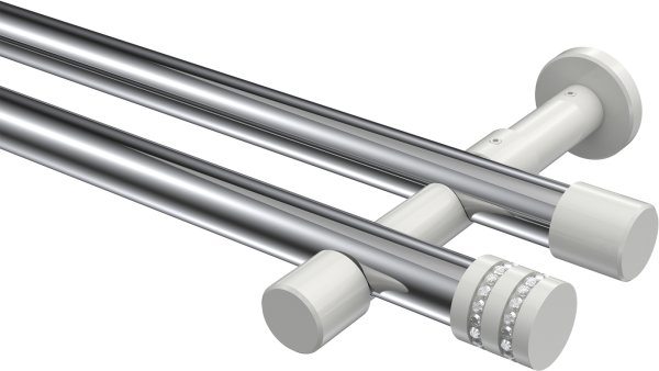 Gardinenstange Metall 20 mm Ø 2-läufig PRESTIGE - Estana Chrom / Weiß (ohne Ringe) 100 cm
