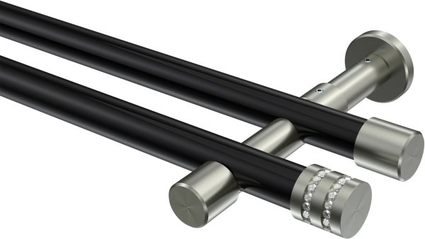 Gardinenstange Metall 20 mm Ø 2-läufig PRESTIGE - Estana Schwarz / Edelstahl-Optik (ohne Ringe) 100 cm