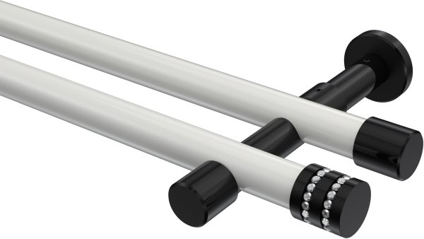 Gardinenstange Metall 20 mm Ø 2-läufig PRESTIGE - Estana Weiß / Schwarz (ohne Ringe) 100 cm