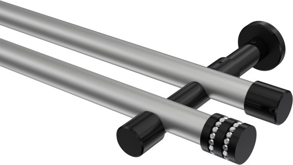 Gardinenstange Metall 20 mm Ø 2-läufig PRESTIGE - Estana Silbergrau / Schwarz (ohne Ringe) 100 cm